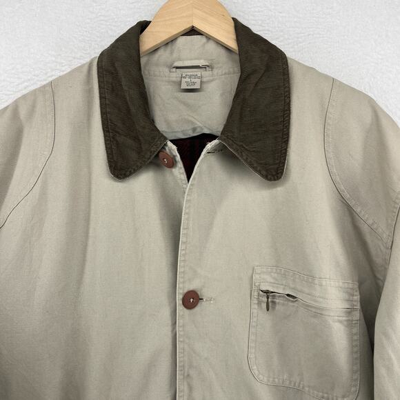 LL BEAN Jacket Mens L Canvas Barn Chore Field Coat Wool Plaid Flannel Lined Gray - Picture 4 of 16